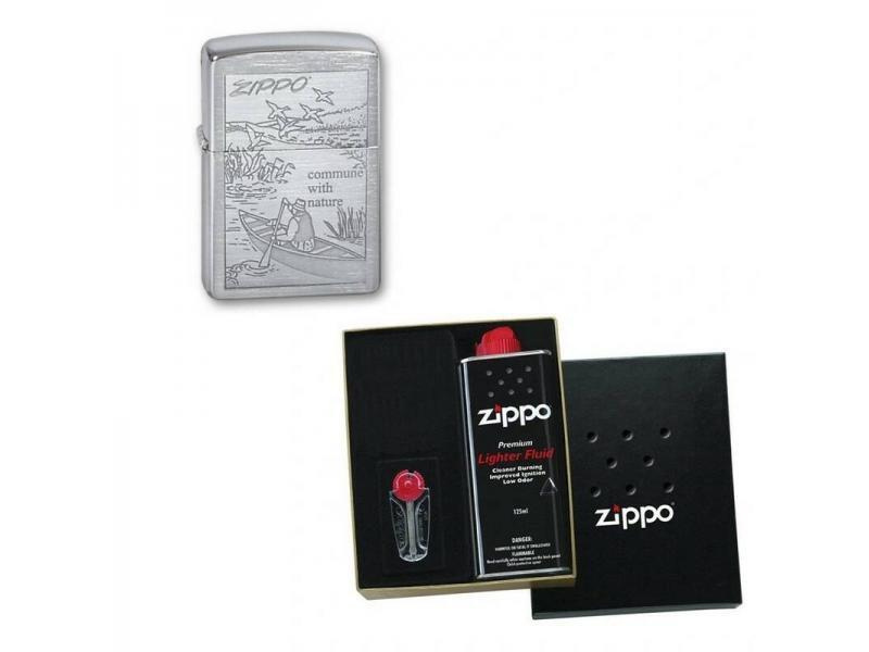 Набор зажигалка ZIPPO Row Boat Brushed Chrome в подарочной упаковке + топливо и кремни  #1