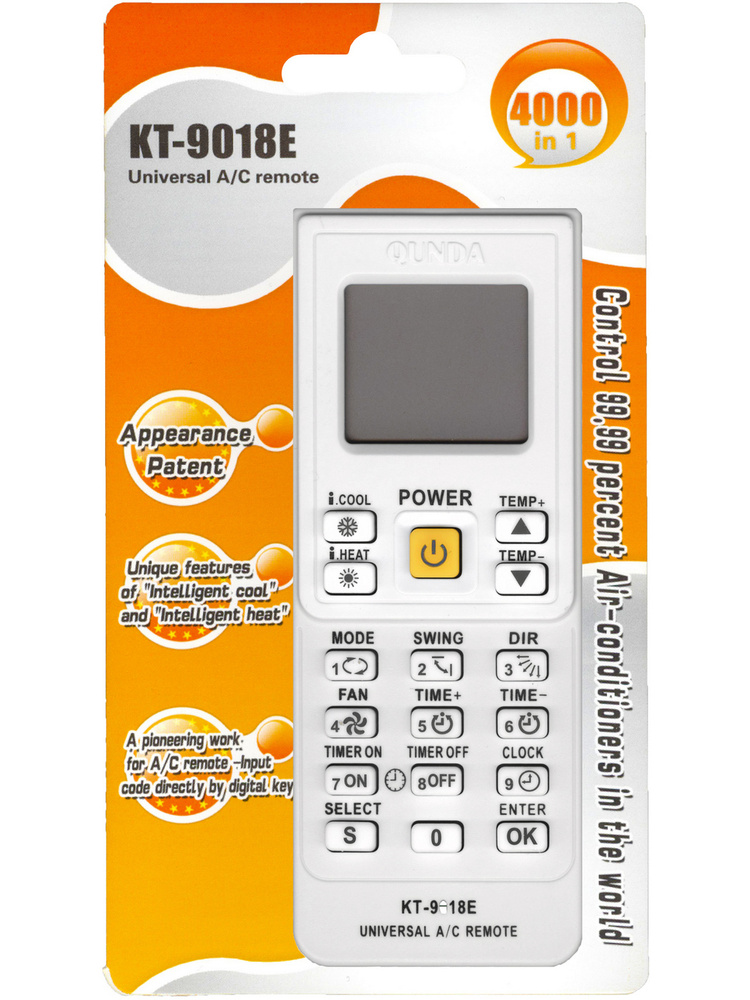 Универсальный пульт к кондиционерам QUNDA KT-9018E белый на 4000 кодов  #1