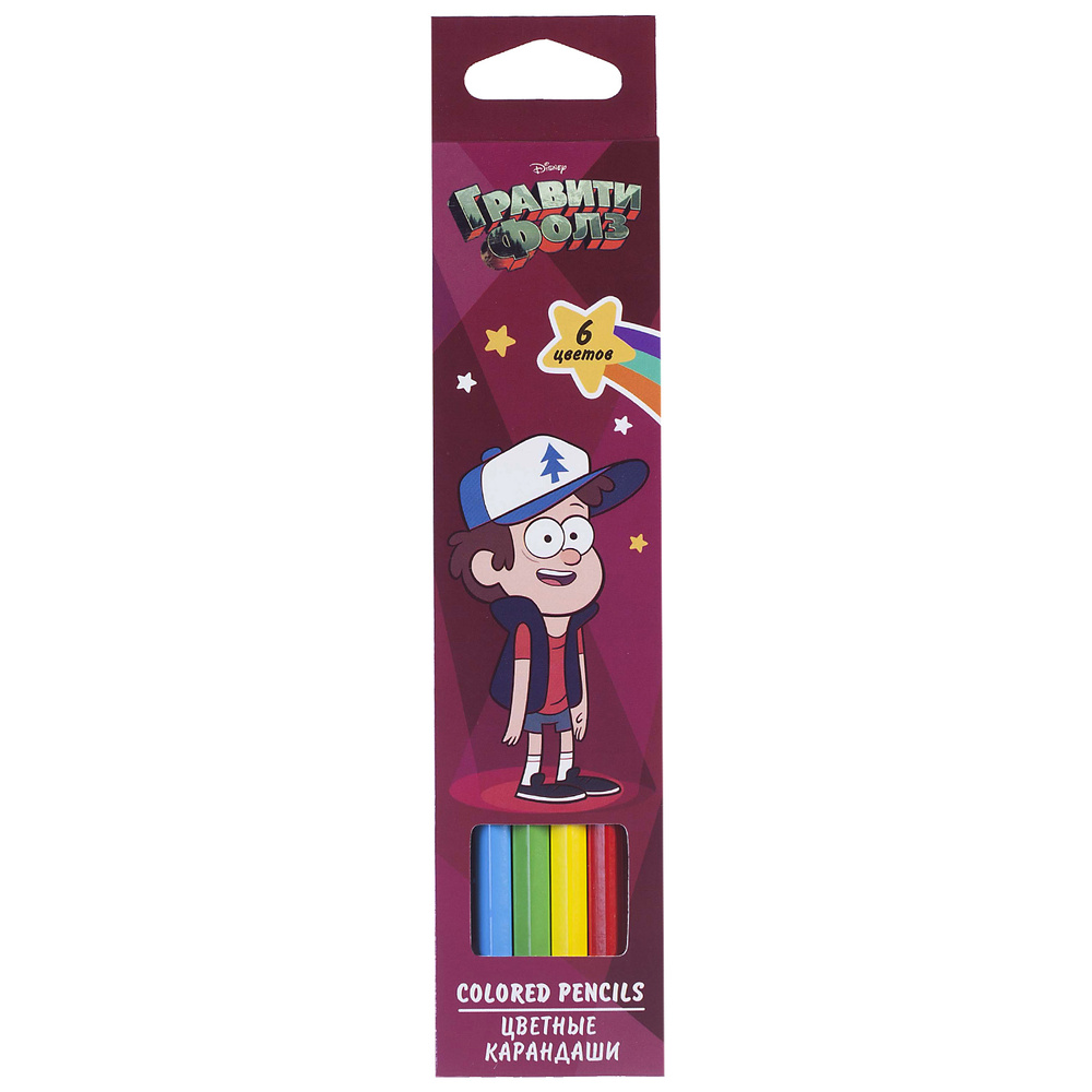 Набор цветных карандашей Hatber 6 цветов с заточкой в картонной коробке с европодвесом Гравити Фолз Disney #1