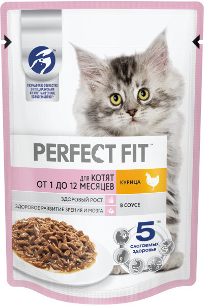 Влажный корм Perfect Fit Junior пауч для котят с курицей (кусочки в соусе) 75 г.  #1