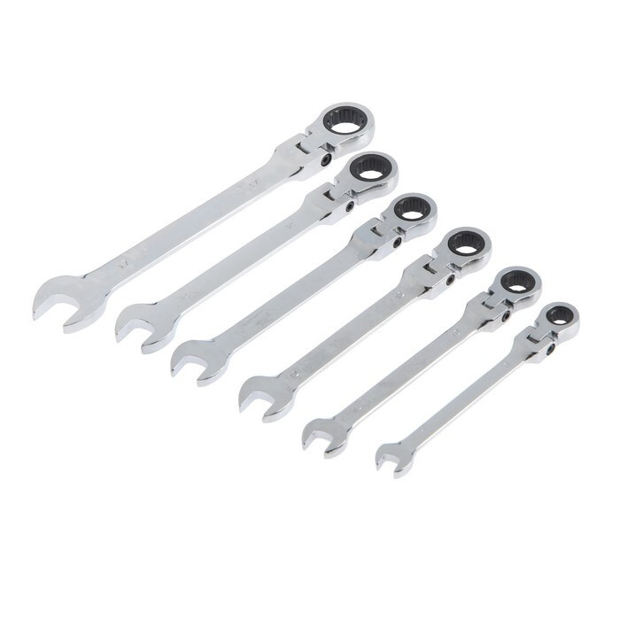 Набор ключей комбинированных трещоточных шарнирных ТУНДРА, CrV, 72 зуба, 8 - 17 мм, 6 шт.  #1