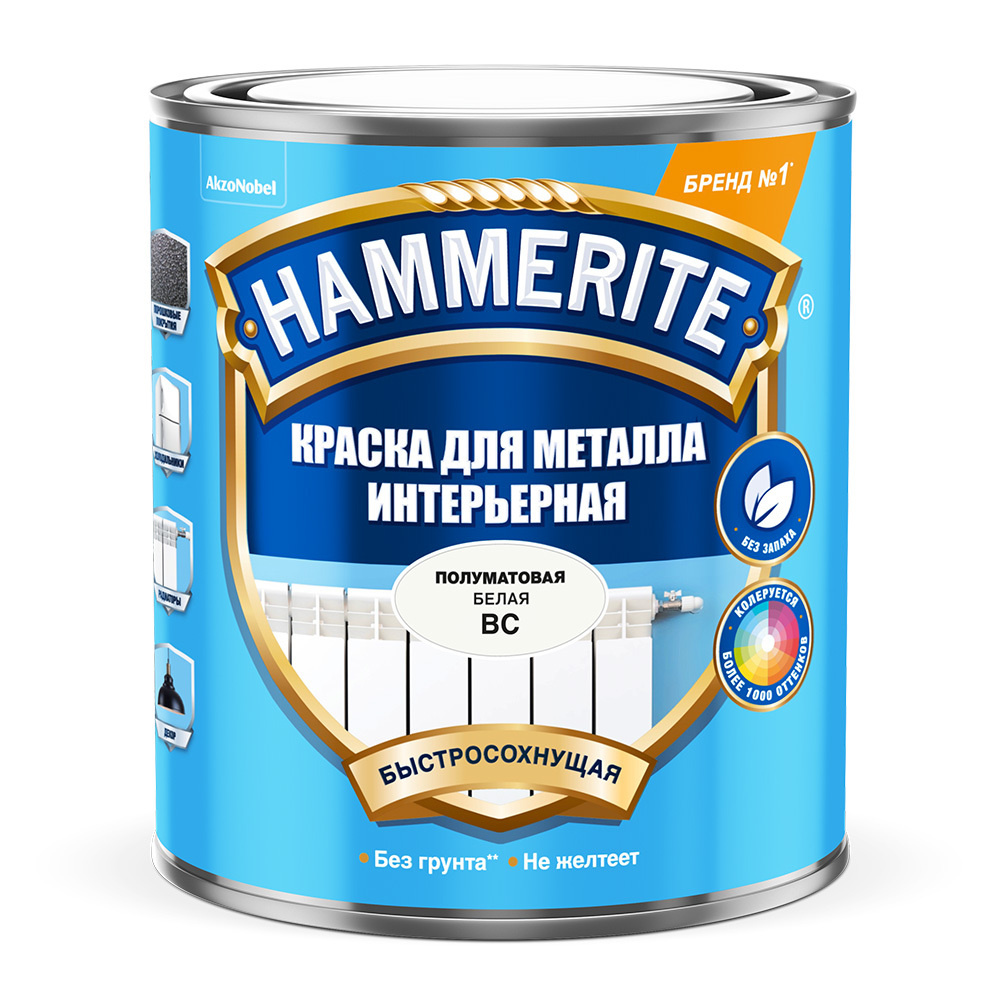 Краска для металла интерьерная Hammerite Interior полуматовая бесцветная основа BC 0,9 л  #1