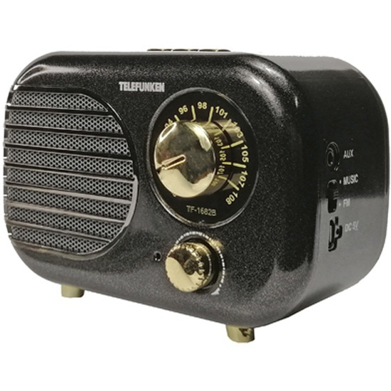 Компактный громкий аналоговый радиоприемник Telefunken TF-1682B черно-золотой, 6 Вт, Bluetooth, FM, USB, #1
