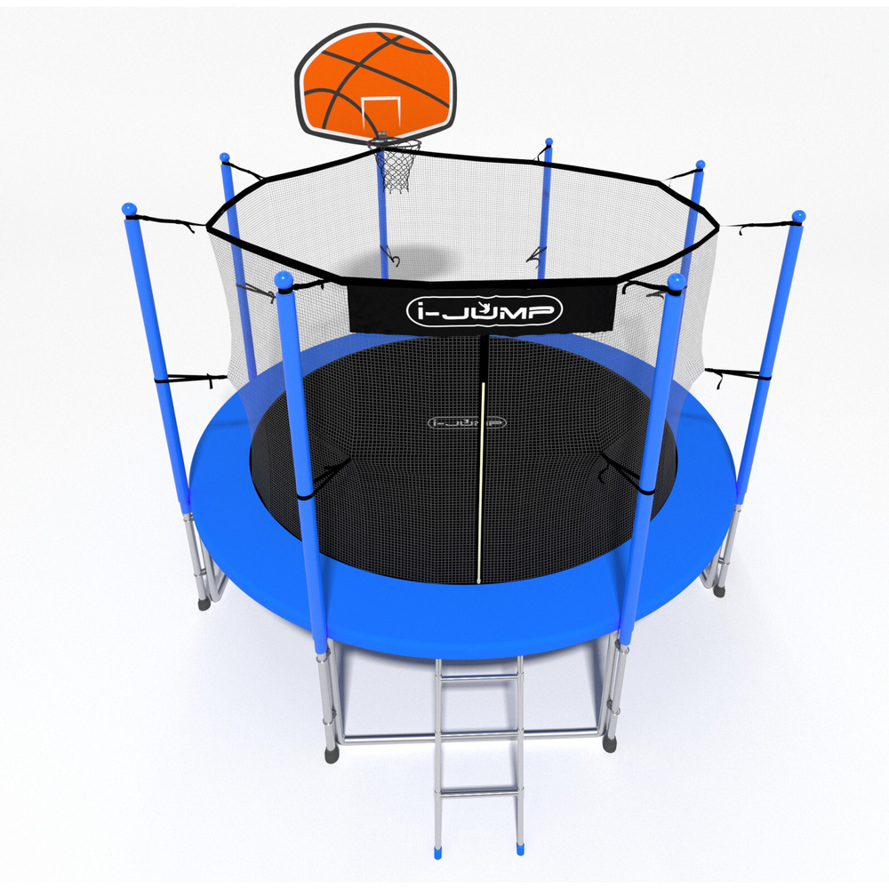 Батут каркасный i-Jump Basket 10ft blue, до 150 кг, нижняя защитная сеть с отделением для обуви, лестница, #1