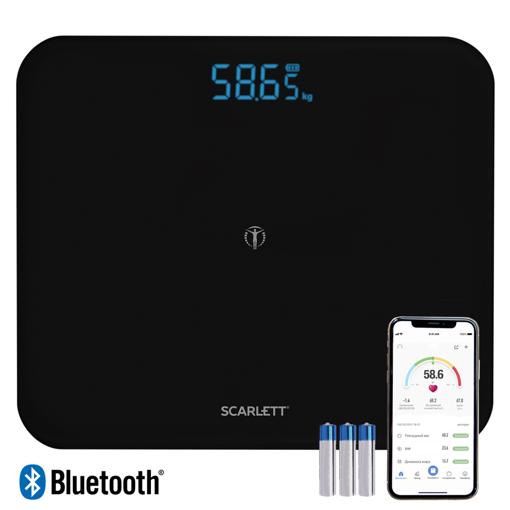 Scarlett Напольные весы SC-BS33ED100, диагностические с функцией Bluetooth,  нагрузка 180 кг, точность 50 г