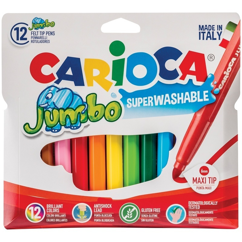 Фломастеры Carioca "Jumbo", 12 цветов, утолщенные, смываемые, картон (40565)  #1