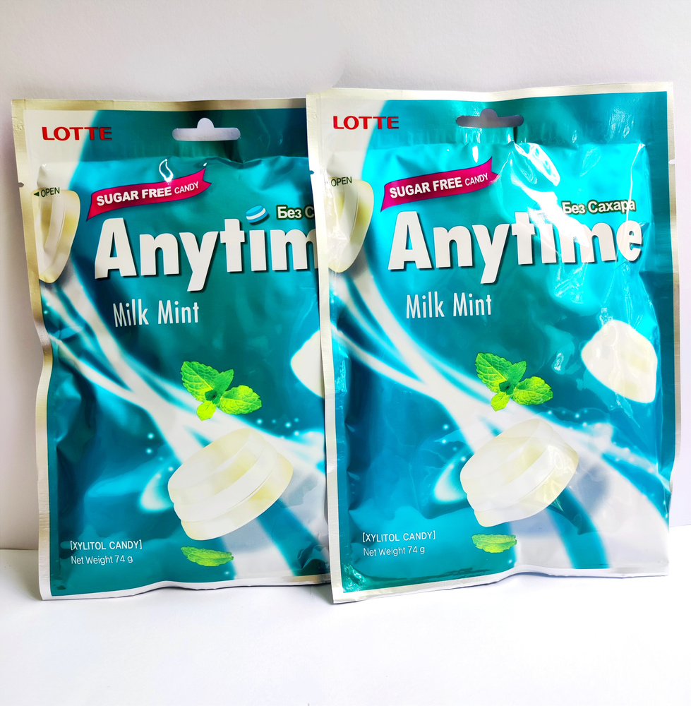 Lotte Anytime Карамель без сахара со вкусом молочной мяты 74гр 2шт  #1
