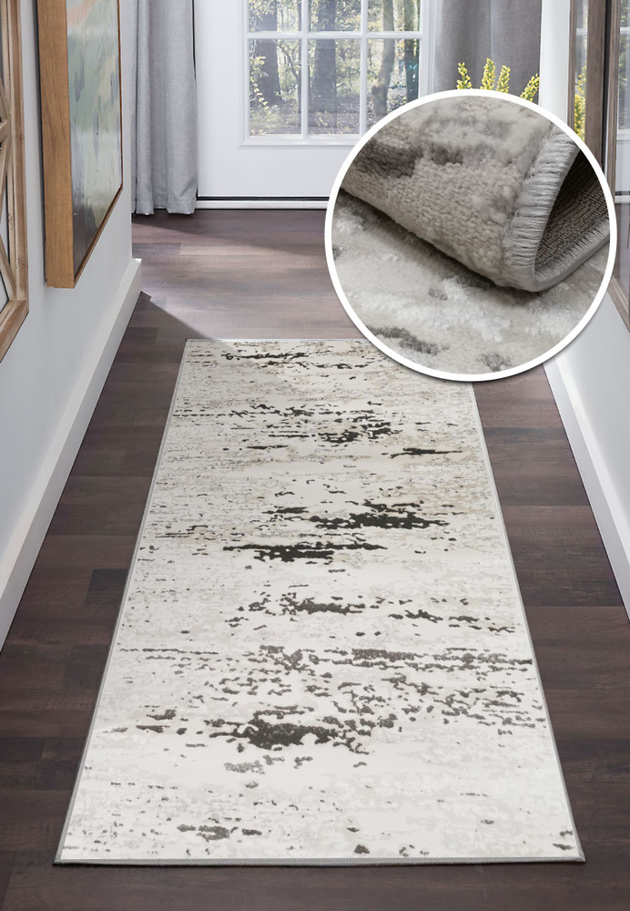 AVALON CARPET Ковровая дорожка Rimma Lux (Римма люкс) серый с рельефным ворсом, винтажный палас на пол #1