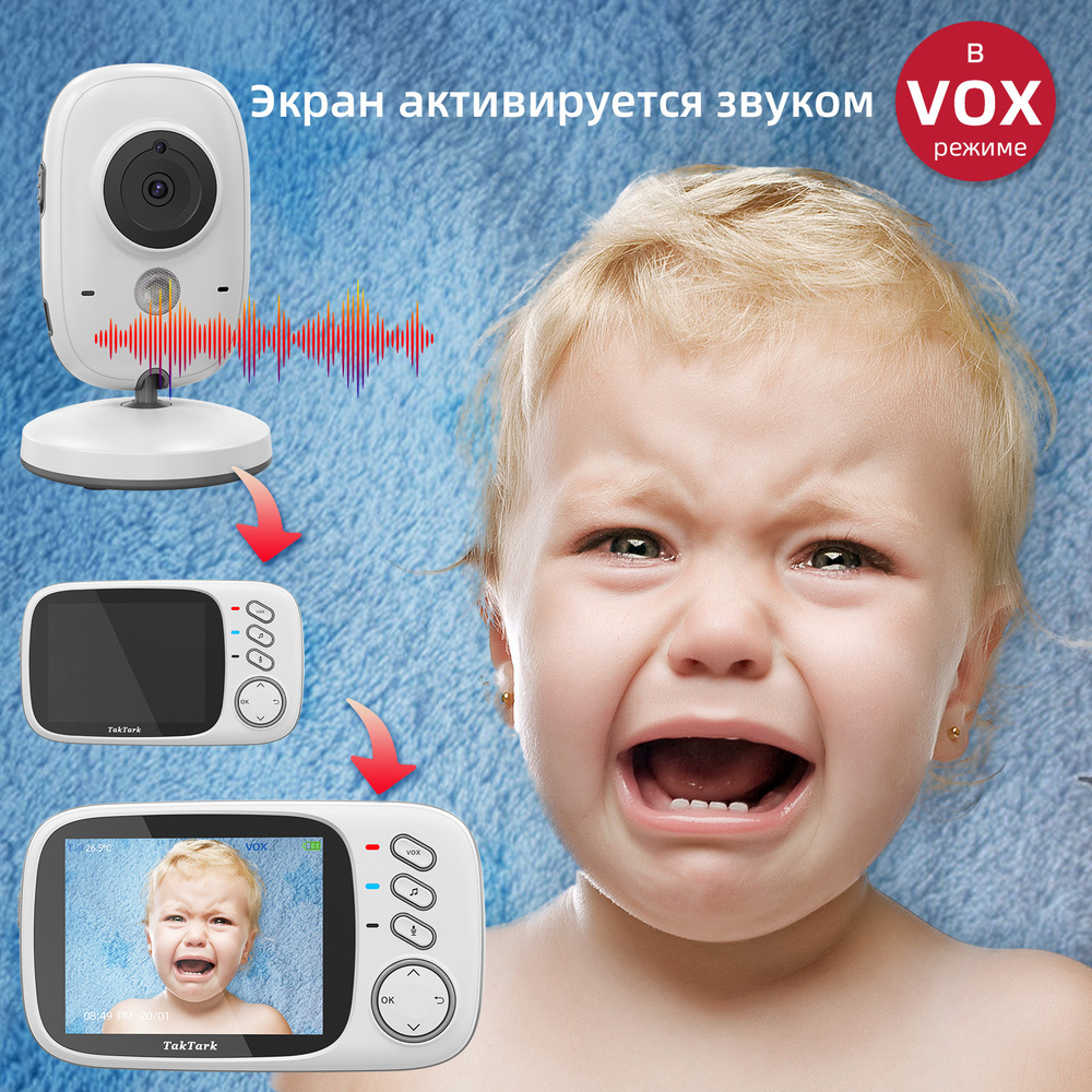 Беспроводная видеоняня Baby Monitor TakTark BM603 3,2 дюйма, Двухсторонний домофон, Автоматическое ночное #1