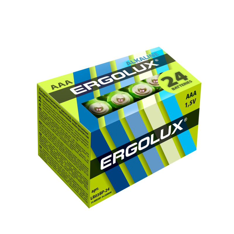 Батарейки Ergolux AAA/LR 03 Alkaline BP-24 (LR 03 BP-24, 1.5В)(24 шт в уп.) #1