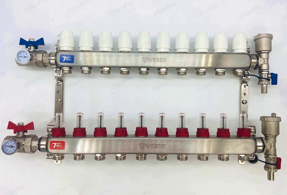 Коллекторная группа с расходомерами и кранами 1"x3/4" нерж. 10 выходов ViEiR арт. VR113-10  #1