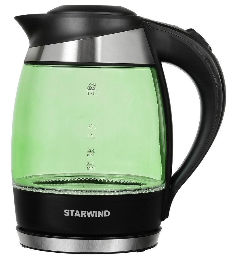 Чайник электрический Starwind SKG2213, 1.8 л, 2200 Вт, зеленый/черный, корпус стекло  #1