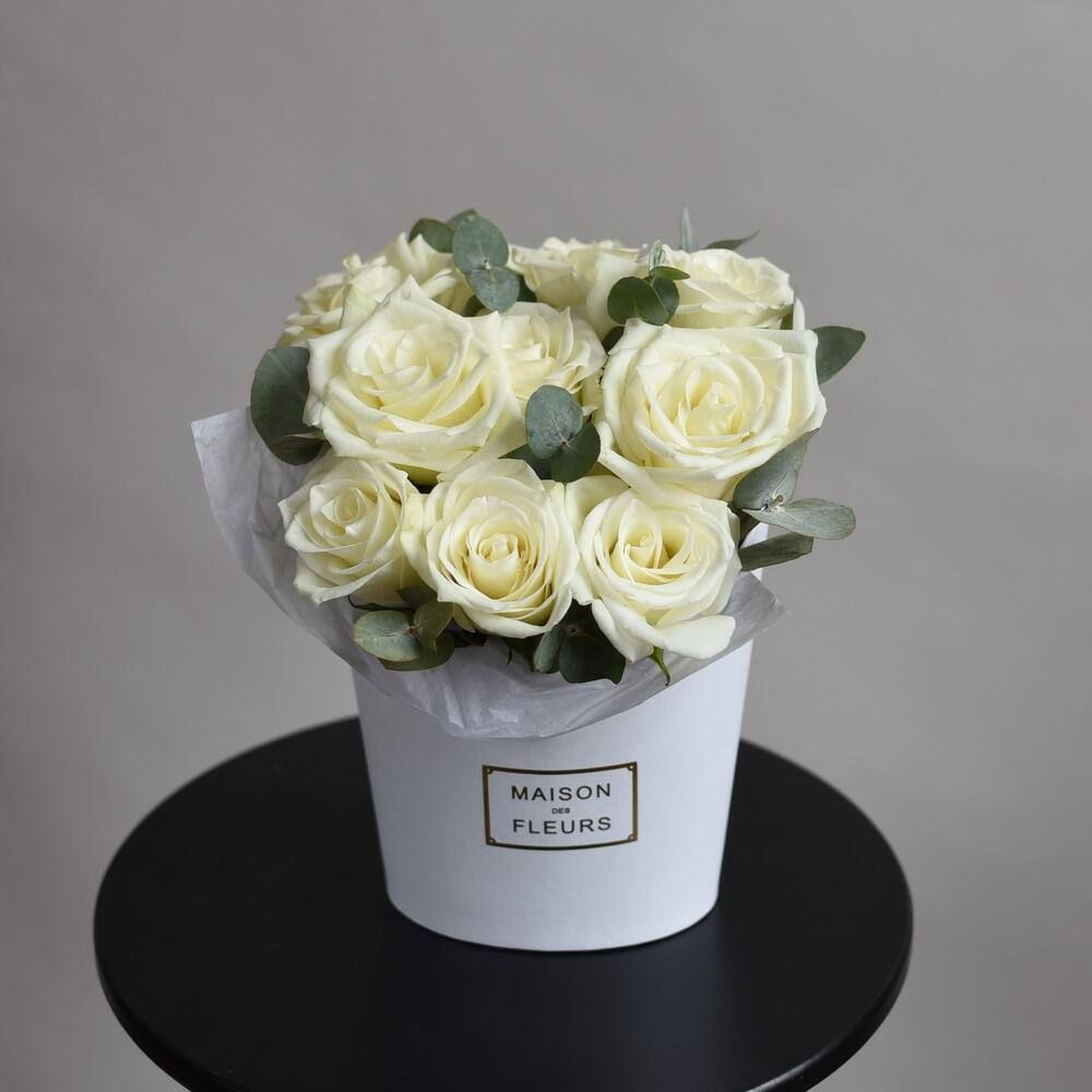 Белый букет в коробке. 25 белых роз в шляпной коробке. Композиции в круглой коробке. Белые и розовые розы в коробке. Белый букет в коробке.