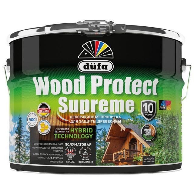 Средство деревозащитное DUFA Wood Protect Supreme 9л белый, арт.МП00-008386  #1