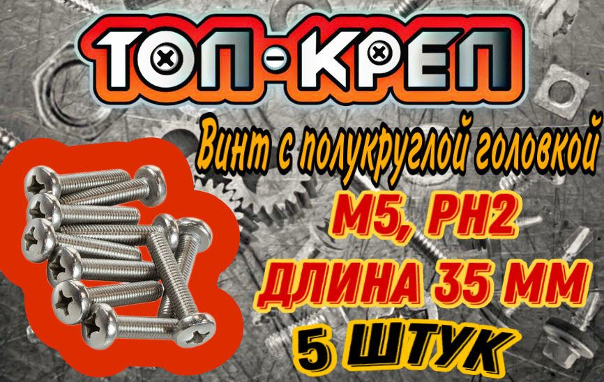 Винт с полукруглой головкой, М5*35мм, 5 шт #1