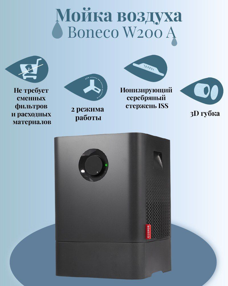 Мойка воздуха Boneco Air-O-Swiss W200А, увлажнитель, очиститель воздуха,  арома капсула, черный