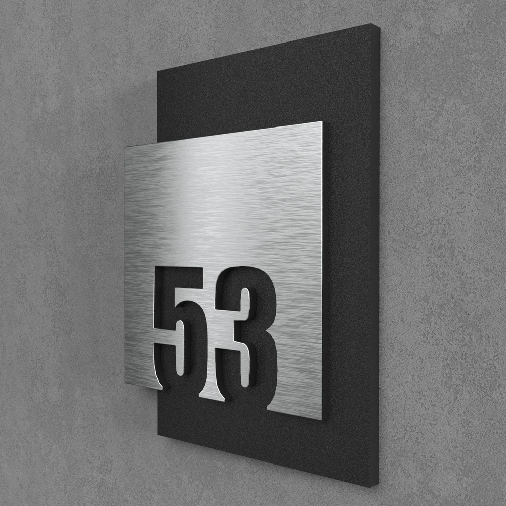 Цифры на дверь квартиры, табличка самоклеящаяся номер 53, 15х12см, царапанное серебро  #1