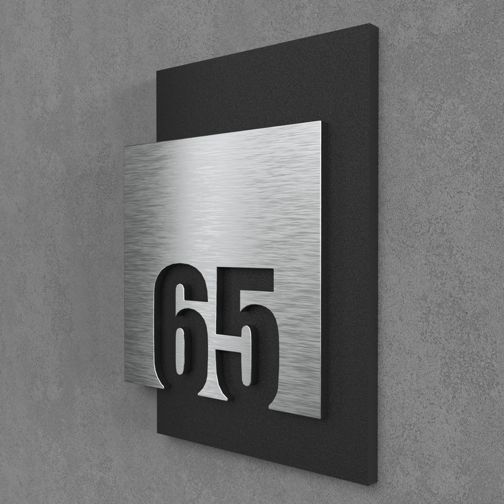 Цифры на дверь квартиры, табличка самоклеящаяся номер 65, 15х12см, царапанное серебро  #1