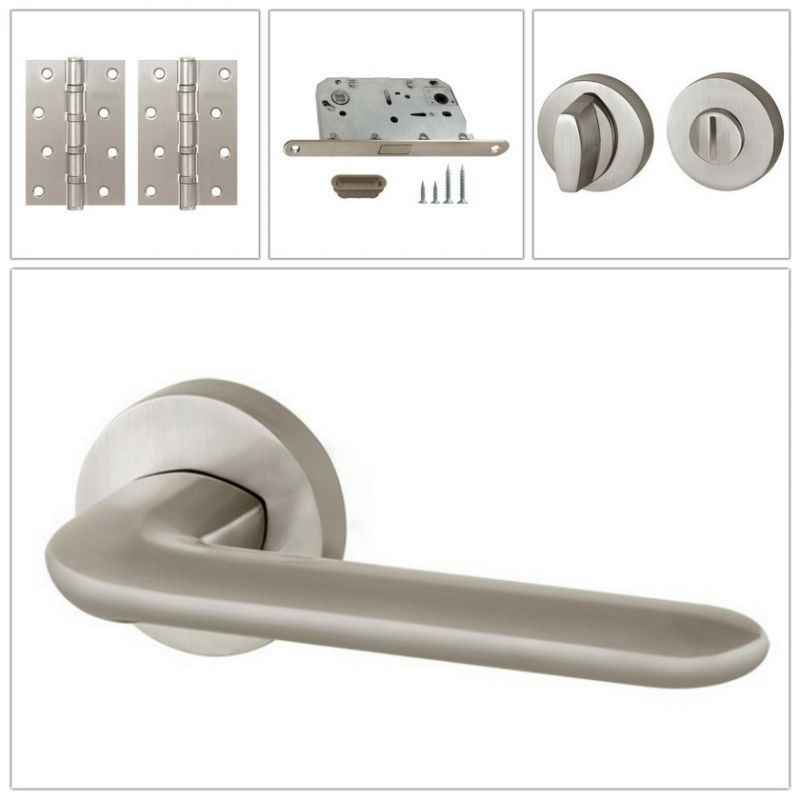 Комплект дверных ручек Armadillo EXCALIBUR_URB4_SN-3_MAGWC, матовый никель (ручка + завертка WC + магнитный #1