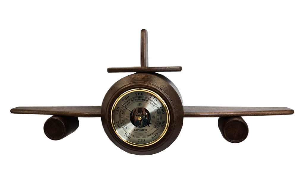 Барометр или часы настенные деревянные в виде самолета массив дуба Смич БМ25 бар размер 70х29х13см  #1