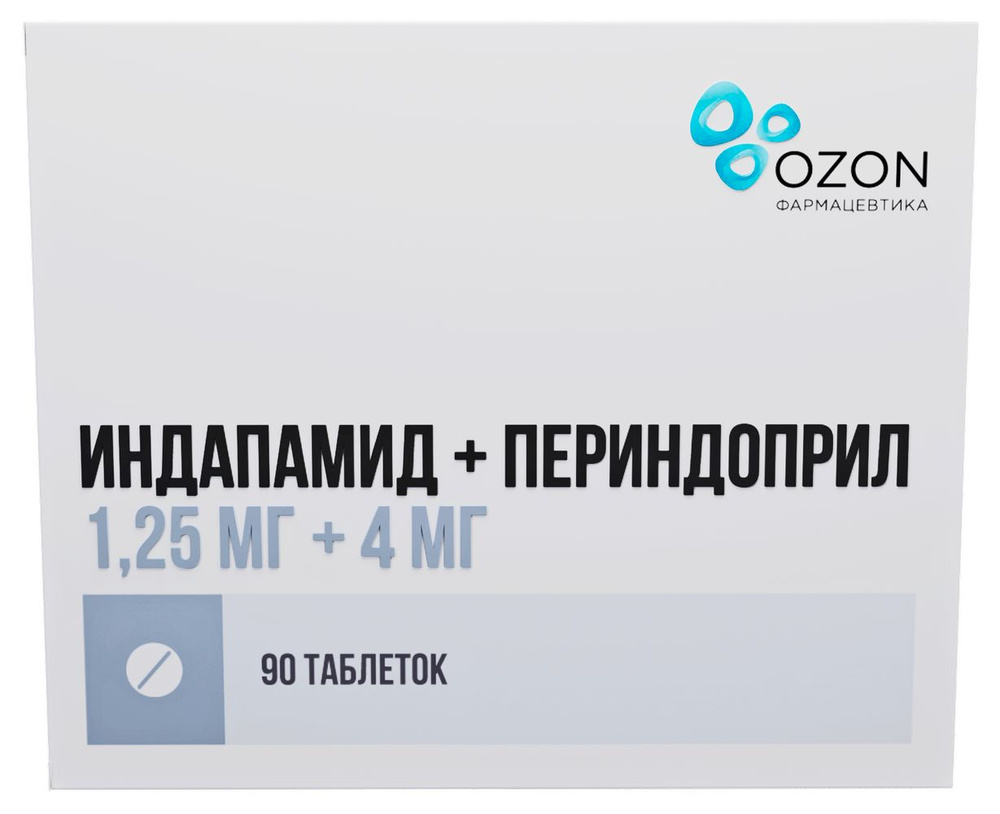 Индапамид+Периндоприл, таблетки, 1,25 мг + 4 мг, 90 шт, — купить в  интернет-аптеке OZON. Инструкции, показания, состав, способ применения