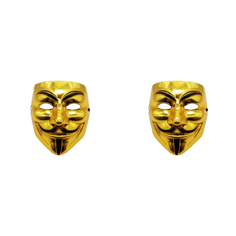 Карнавальная маска анонимуса "Гай Фокс" вендетта, цвет золотой (Набор 2 шт.)  #1