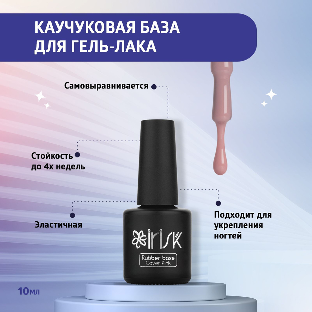 IRISK База для гель-лака каучуковая камуфлирующая Rubber Base Cover Pink, 10 мл  #1