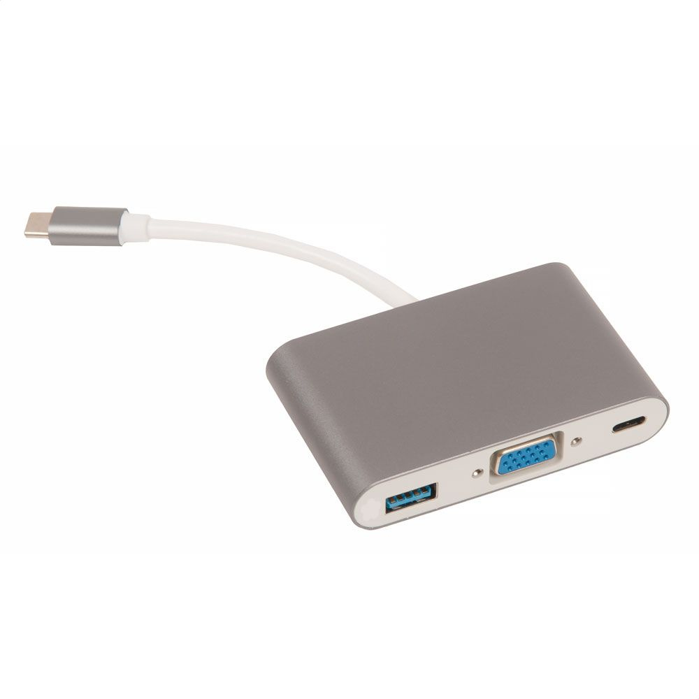 Адаптер USB-hub (хаб) разветвитель USB Type-C - USB-C, VGA, USB 3.0, серый, 3 в 1 #1