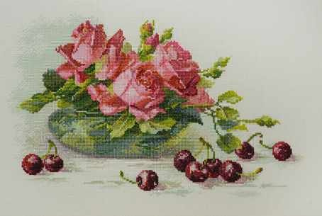 Набор для вышивки Марья искусница "04.005.16 Розы и черешня" / Счетный крест / Розы, Цветы  #1
