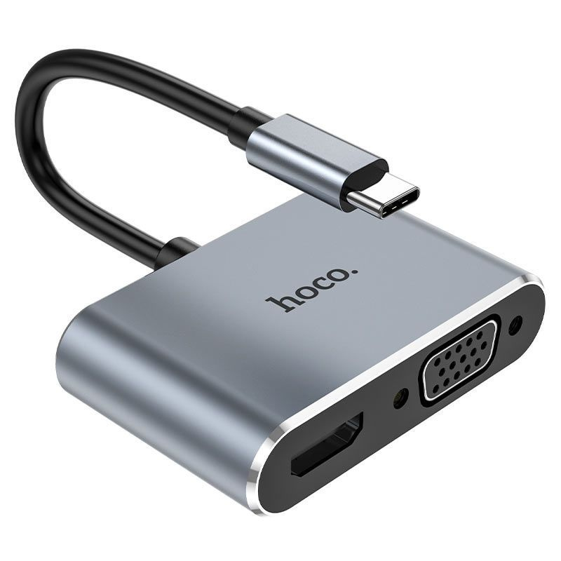 Переходник Hoco HB29 конвертор Type-C to HDTV (HDMI) + VGA для MacBook, поддержка 4K 30Hz / 1080p, подключение #1