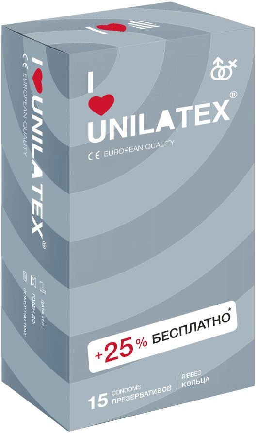 Презервативы Unilatex Ribbed, 12 шт. + 3 шт. в подарок. #1