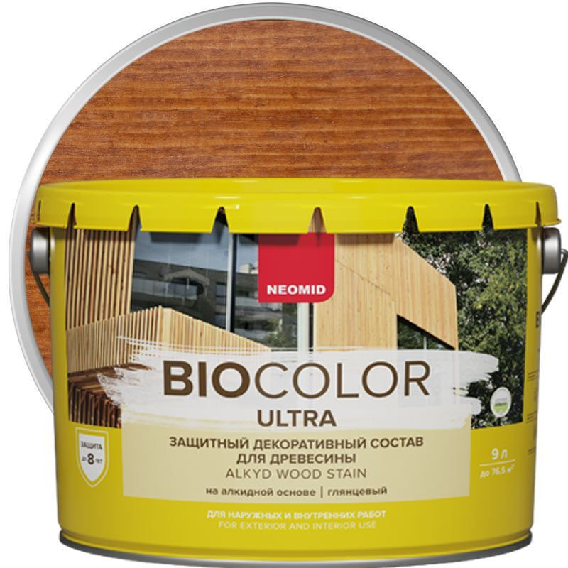 NEOMID защитный декоративный состав для древесины BIO COLOR ULTRA, тик 9л  #1