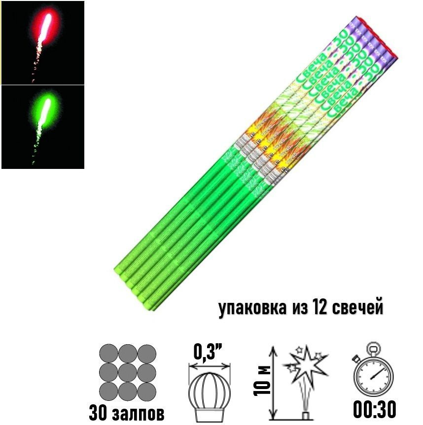 Фейерверк Мастер Римская свеча калибр 0,3" ", число зарядов 30, высота подъема10 м  #1