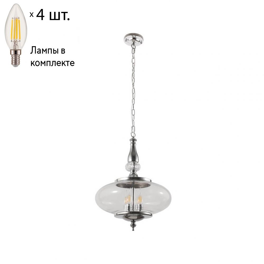 Подвесной светильник Crystal Lux с лампочками Miel SP4 Chrome+Lamps E14 Свеча  #1