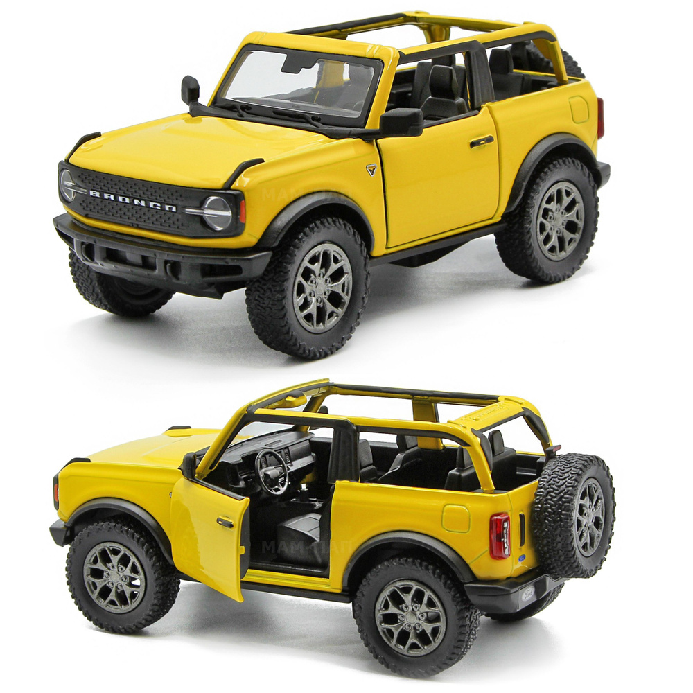 Машинка металлическая Kinsmart 1:34 2022 Ford Bronco (Open Top) (Форд  Бронко с открытым верхом) 5438ADKT инерционная, двери открываются / Желтый  - купить с доставкой по выгодным ценам в интернет-магазине OZON (939749995)