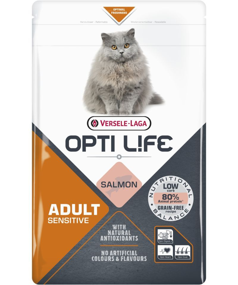 Корм для кошек- Versele-Laga OPTI LIFE CAT- полнорационный сухой корм для  кошек с чувствительным пищеварением, лосось, 7,5 кг - купить с доставкой по  выгодным ценам в интернет-магазине OZON (946760685)