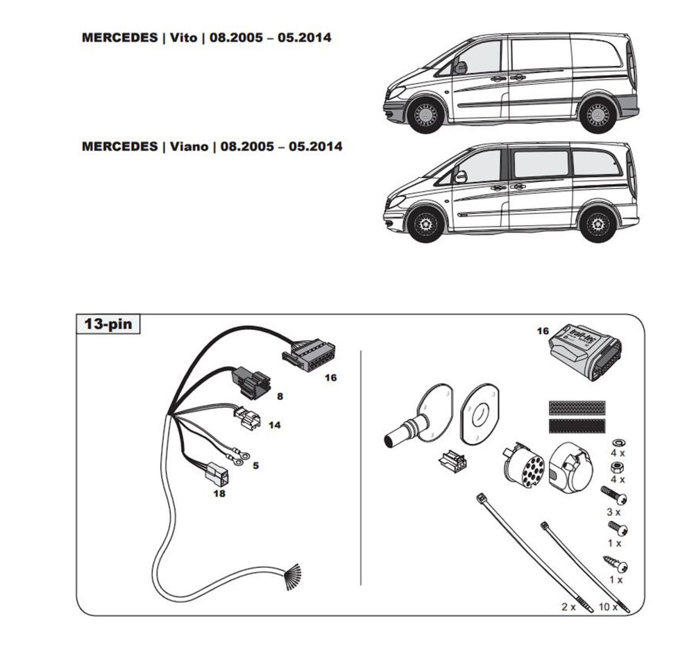 Штатная электрика для фаркопа с розеткой 13-pin, для Mercedes-Benz Vito,Viano (2005-2014) WYR232913R-T #1