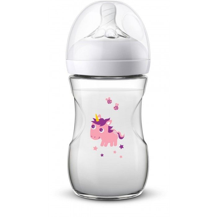 Бутылочка Philips Avent Natural медленный поток 1 мес+ 260 мл с Единорогом SCF070/25  #1