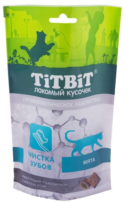 Лакомство для кошек TitBit Хрустящие подушечки с мясом утки для чистки зубов 60 г  #1