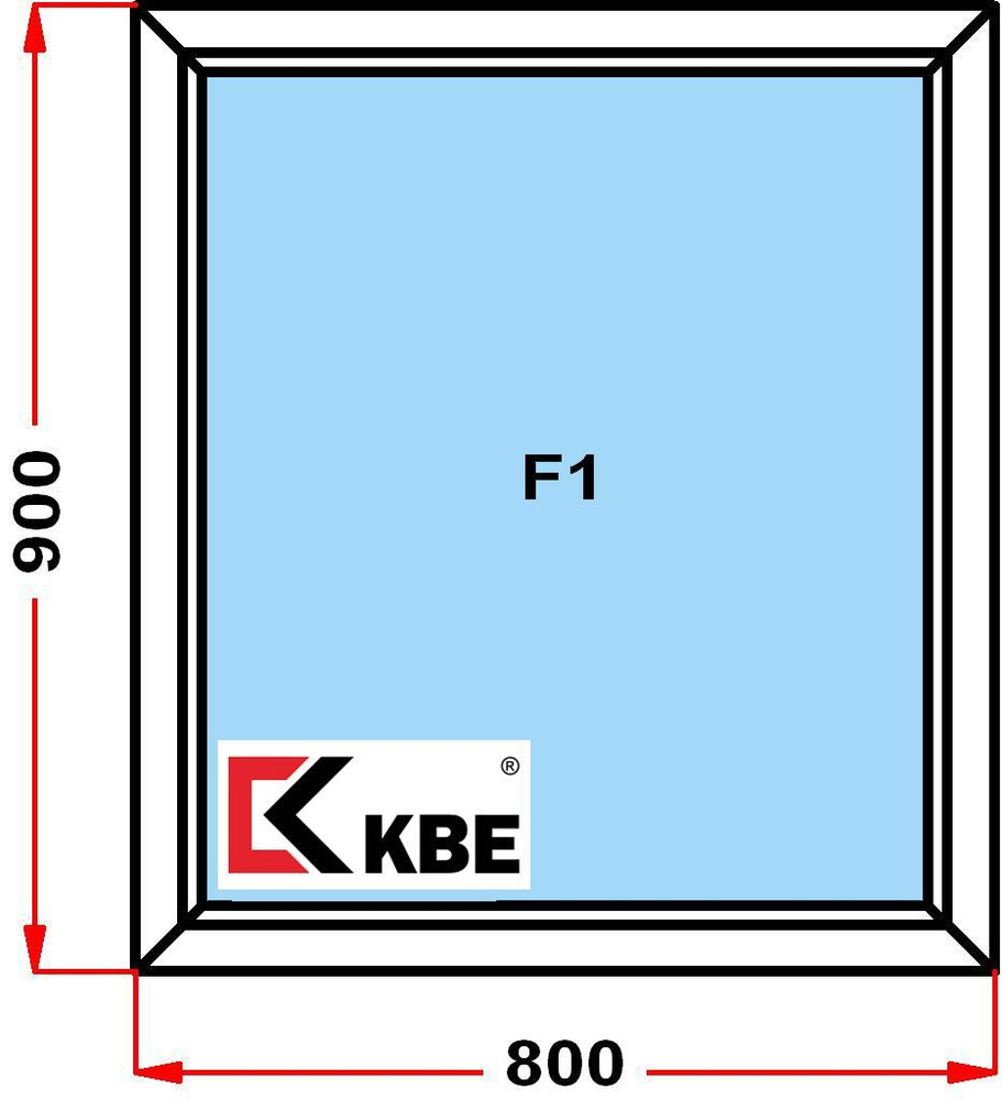 Окно пластиковое KBE 58 мм (900 x 800), не открывающееся, стеклопакет из 2х стекол  #1