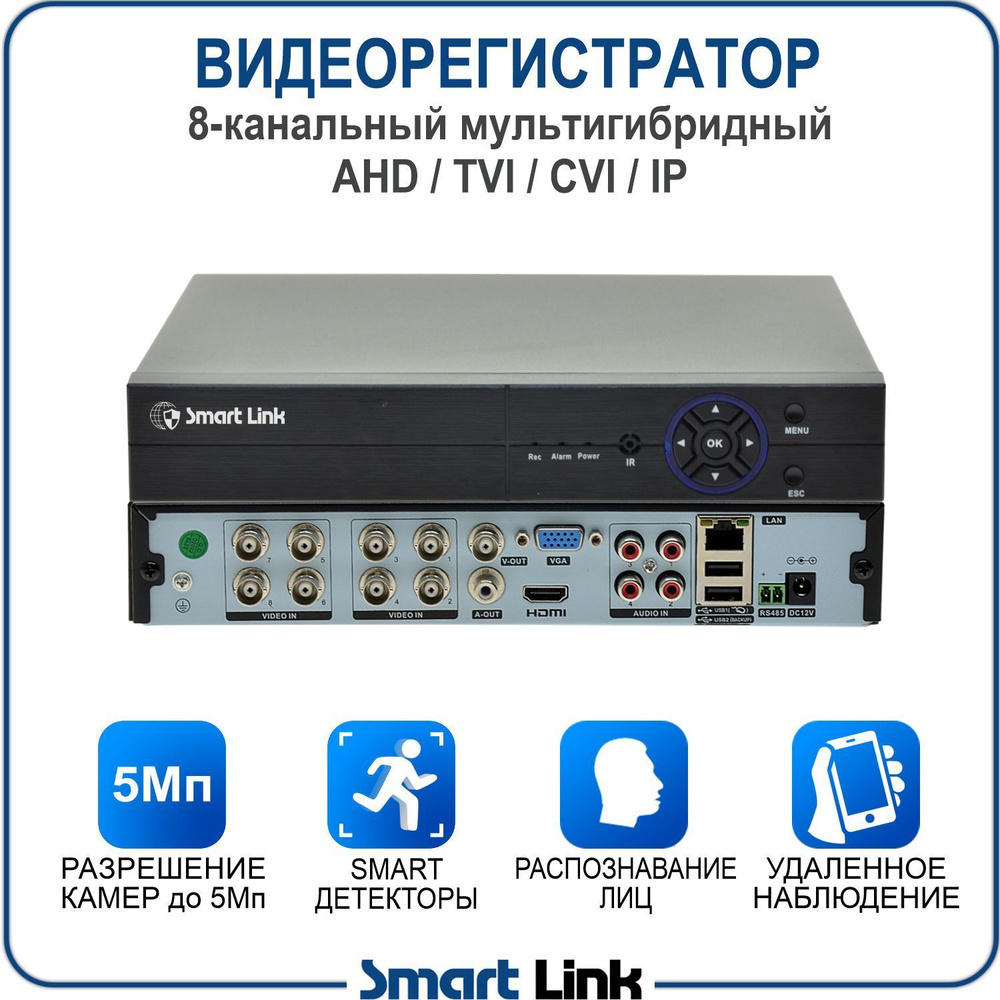 Гибридный 8-канальный видеорегистратор с поддержкой 5Мп камер, Smart Link AVR-BH3008A  #1