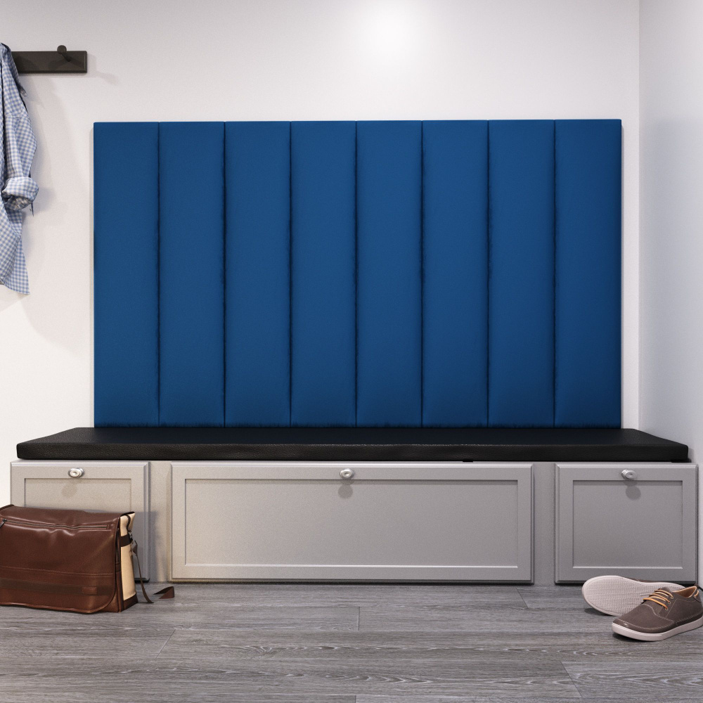 Мягкие стеновые панели, изголовье кровати, размер 20*100, комплект 2шт, цвет темно-синий  #1