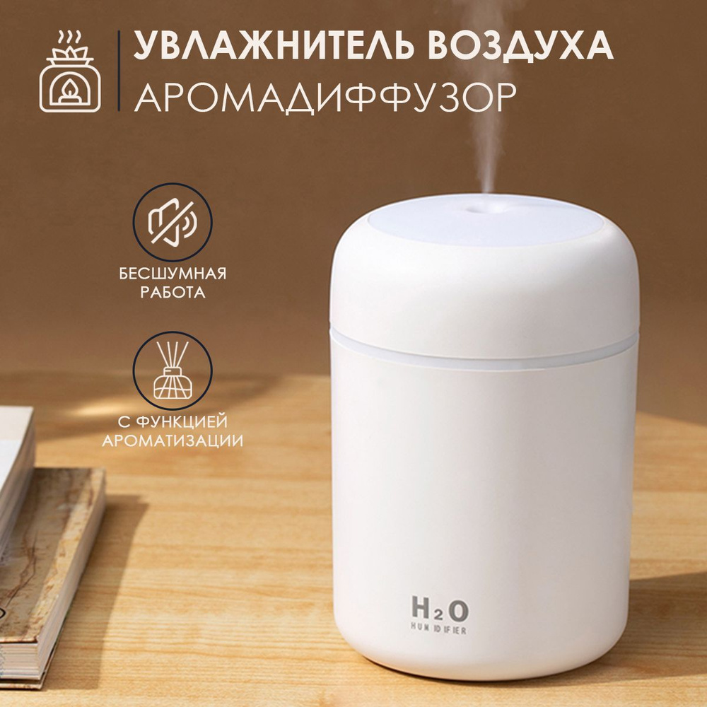 Увлажнитель воздуха H2O, ультразвуковой с Led-подсветкой, 300 мл, белый -  купить с доставкой по выгодным ценам в интернет-магазине OZON (427964885)