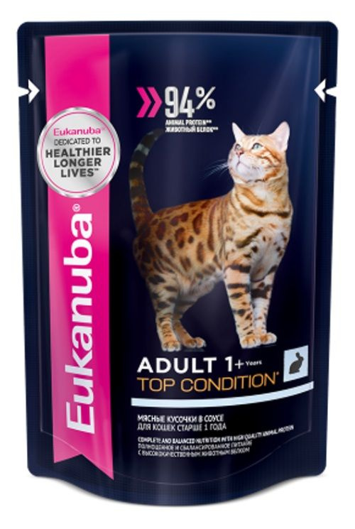 Влажный корм Eukanuba Cat пауч для взрослых кошек с кроликом (кусочки в соусе) 85 г.  #1