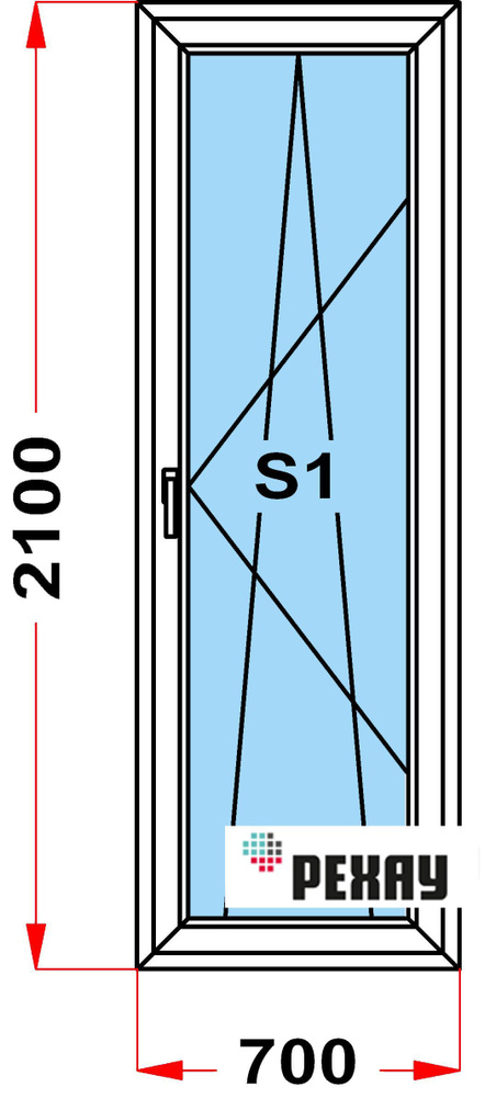 Балконная дверь, профиль РЕХАУ BLITZ (2100 x 700), с поворотно-откидной створкой, стеклопакет из 2х стекол #1
