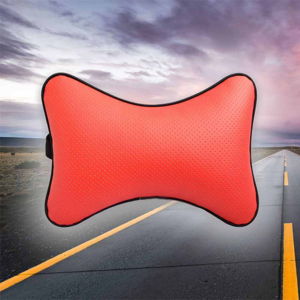 Автомобильная подушка под шею на подголовник из перфорированной экокожи красная  #1