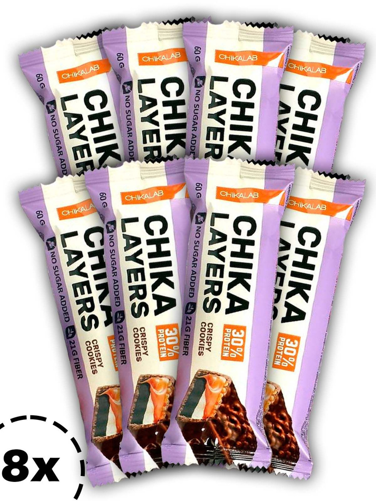 Протеиновый батончик Chikalab Chika Layers 8 х 60 г, Хрустящее печенье ...