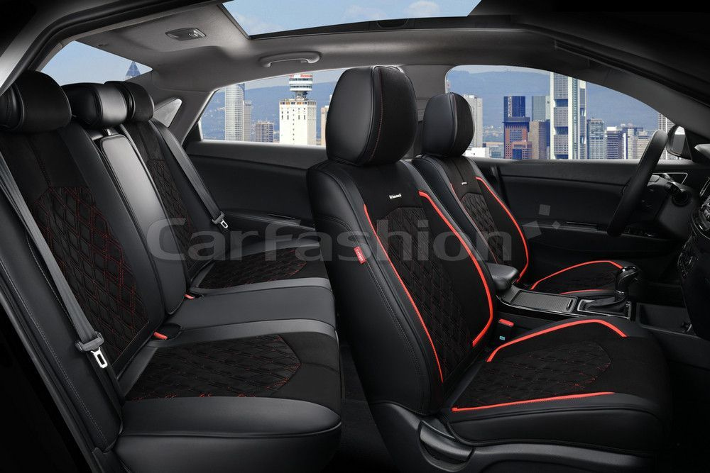 Универсальные каркасные чехлы 5D на автомобильные сиденья CarFashion DIAMOND PLUS черный/красный  #1