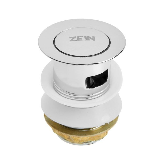 Донный клапан ZEIN BP1, маленькая кнопка, с переливом, нержавеющая сталь, хром  #1