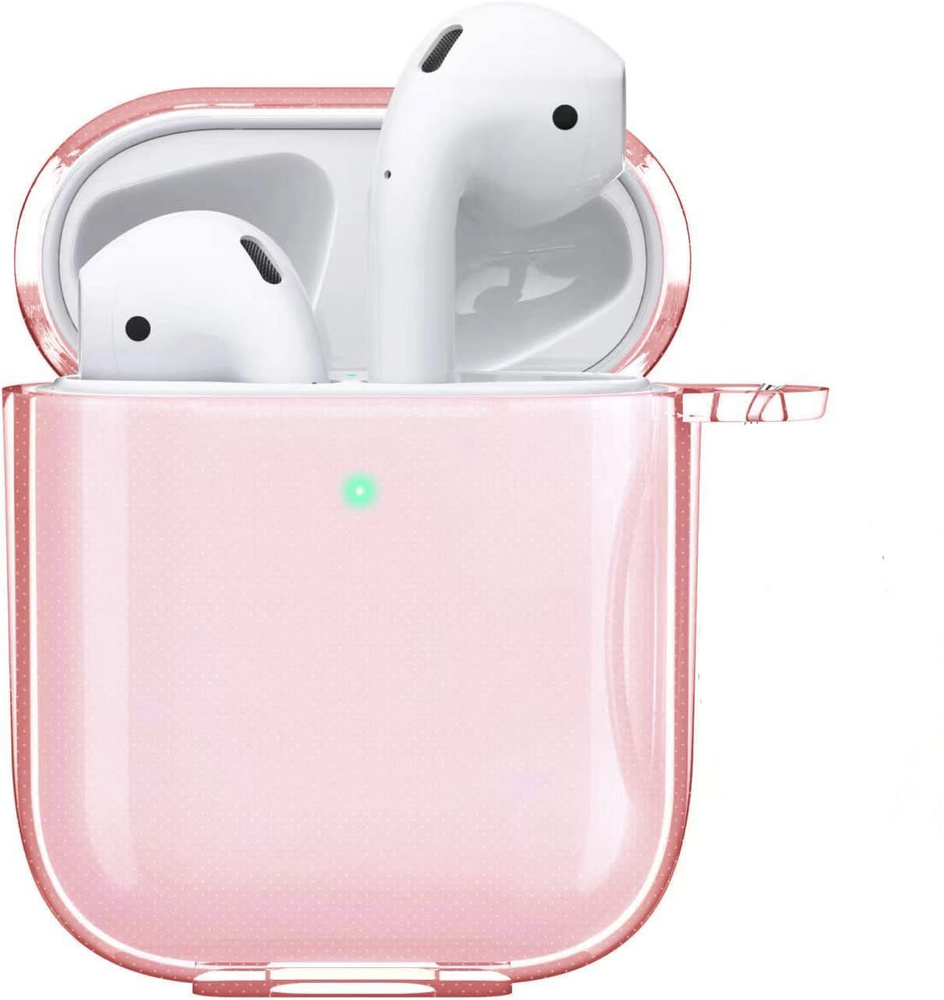 Чехол для наушников AirPods 1/2 с карабином, светло-розовый полупрозрачный  #1